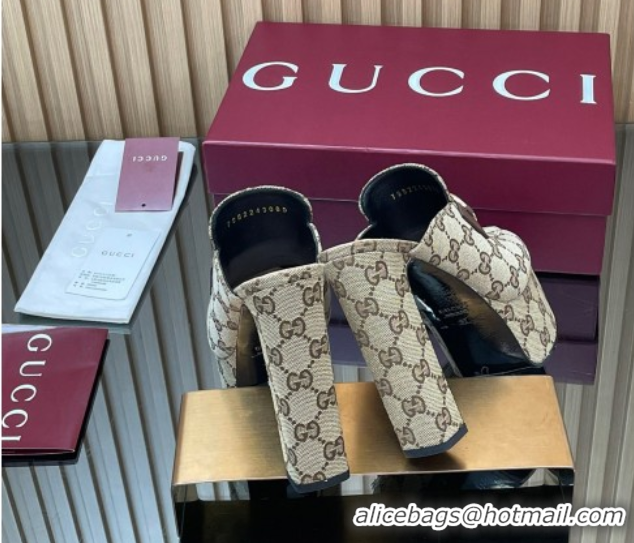 Top Design Gucci GG Canvas Platform Mule 13.5cm with Horsebit 835315 Beige 2025