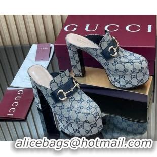 Luxury Gucci GG Canvas Platform Mule 13.5cm with Horsebit 835315 Grey 2025