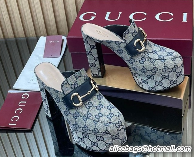 Luxury Gucci GG Canvas Platform Mule 13.5cm with Horsebit 835315 Grey 2025