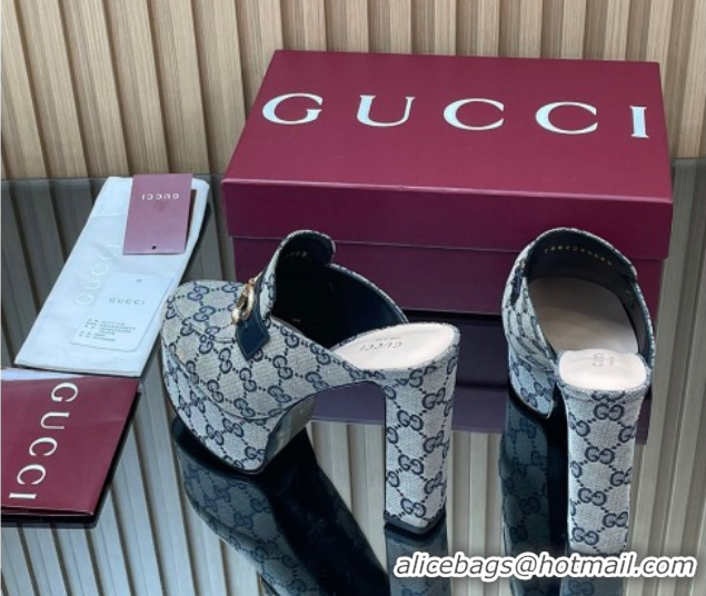 Luxury Gucci GG Canvas Platform Mule 13.5cm with Horsebit 835315 Grey 2025
