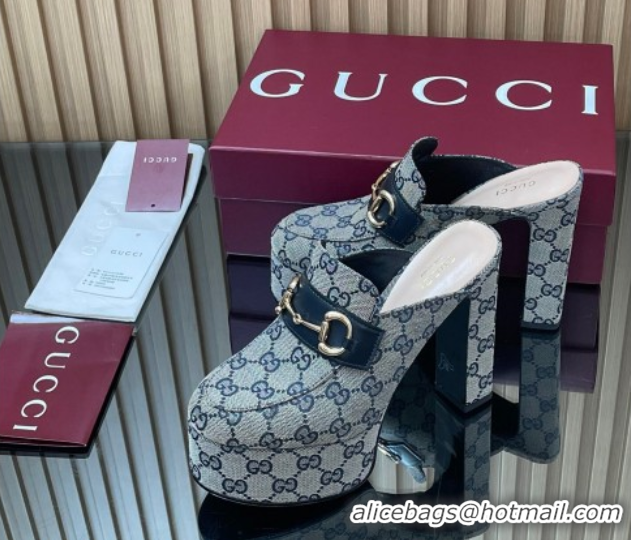 Luxury Gucci GG Canvas Platform Mule 13.5cm with Horsebit 835315 Grey 2025