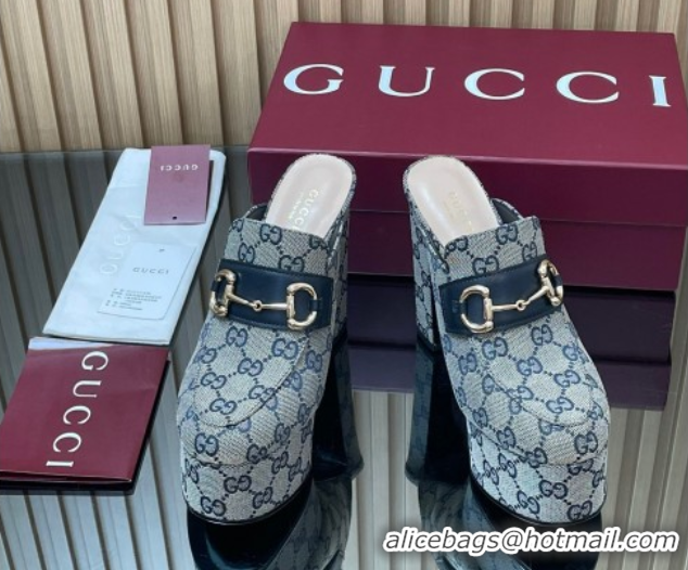 Luxury Gucci GG Canvas Platform Mule 13.5cm with Horsebit 835315 Grey 2025