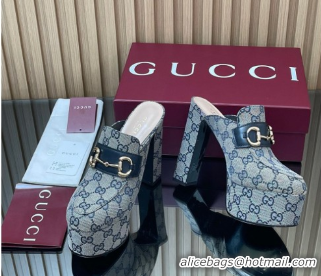 Luxury Gucci GG Canvas Platform Mule 13.5cm with Horsebit 835315 Grey 2025