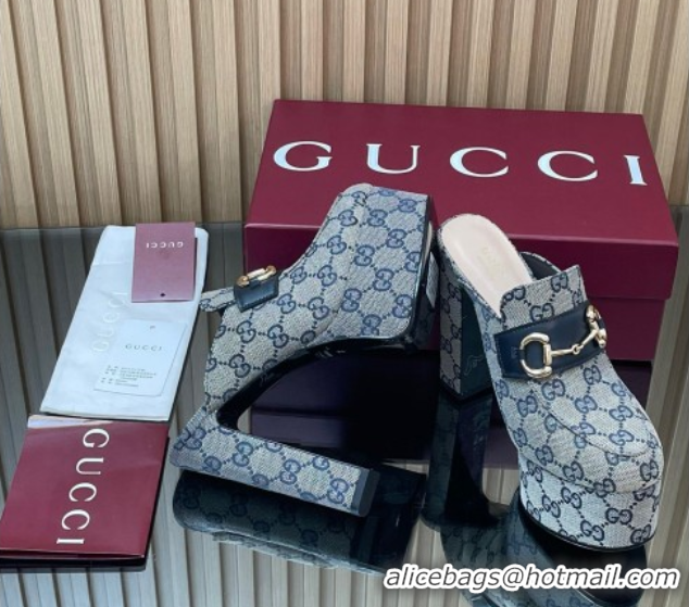 Luxury Gucci GG Canvas Platform Mule 13.5cm with Horsebit 835315 Grey 2025