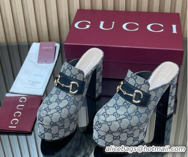 Luxury Gucci GG Canvas Platform Mule 13.5cm with Horsebit 835315 Grey 2025