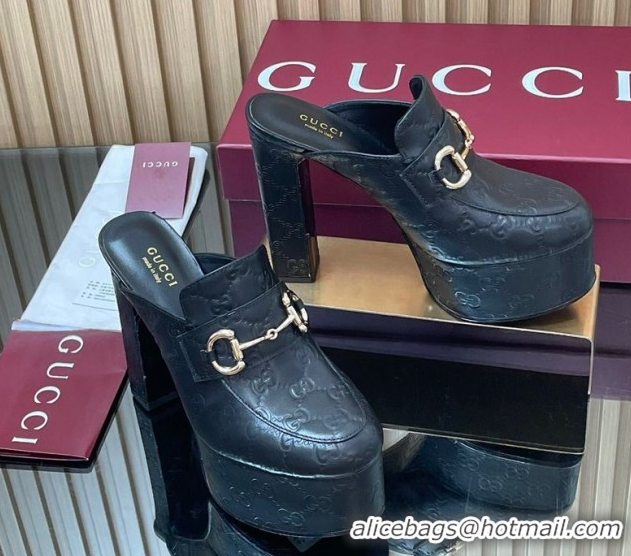 Cheap Price Gucci GG Leather Platform Mule 13.5cm with Horsebit 835315 Black 2025
