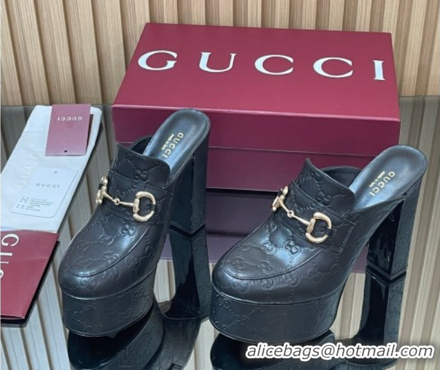 Cheap Price Gucci GG Leather Platform Mule 13.5cm with Horsebit 835315 Black 2025