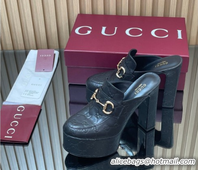 Cheap Price Gucci GG Leather Platform Mule 13.5cm with Horsebit 835315 Black 2025