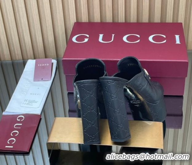 Cheap Price Gucci GG Leather Platform Mule 13.5cm with Horsebit 835315 Black 2025
