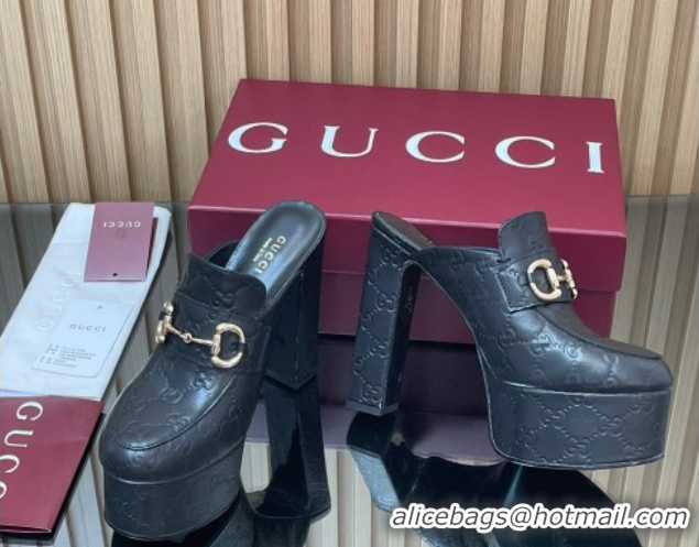 Cheap Price Gucci GG Leather Platform Mule 13.5cm with Horsebit 835315 Black 2025