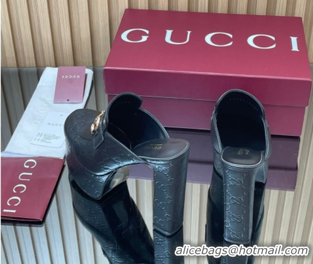 Cheap Price Gucci GG Leather Platform Mule 13.5cm with Horsebit 835315 Black 2025