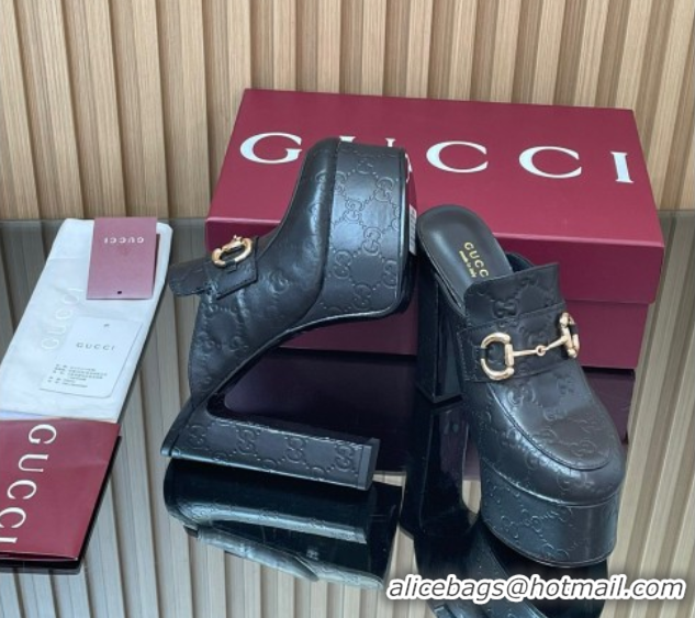 Cheap Price Gucci GG Leather Platform Mule 13.5cm with Horsebit 835315 Black 2025