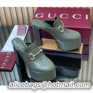 Luxury Gucci GG Leather Platform Mule 13.5cm with Horsebit 835315 Green 2025