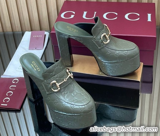 Luxury Gucci GG Leather Platform Mule 13.5cm with Horsebit 835315 Green 2025
