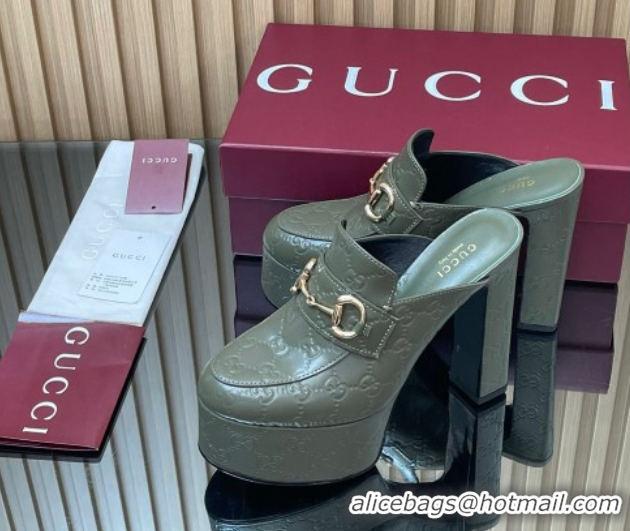 Luxury Gucci GG Leather Platform Mule 13.5cm with Horsebit 835315 Green 2025