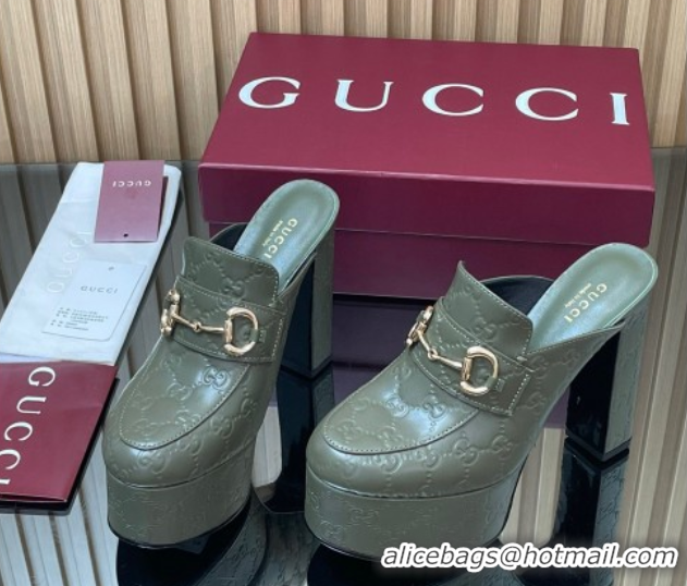 Luxury Gucci GG Leather Platform Mule 13.5cm with Horsebit 835315 Green 2025