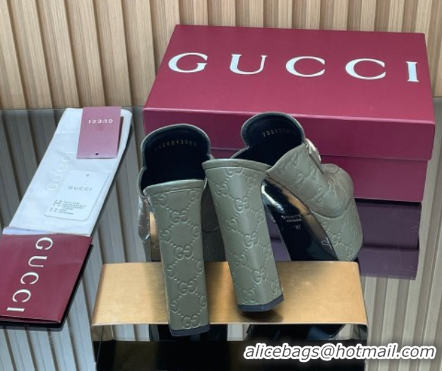 Luxury Gucci GG Leather Platform Mule 13.5cm with Horsebit 835315 Green 2025