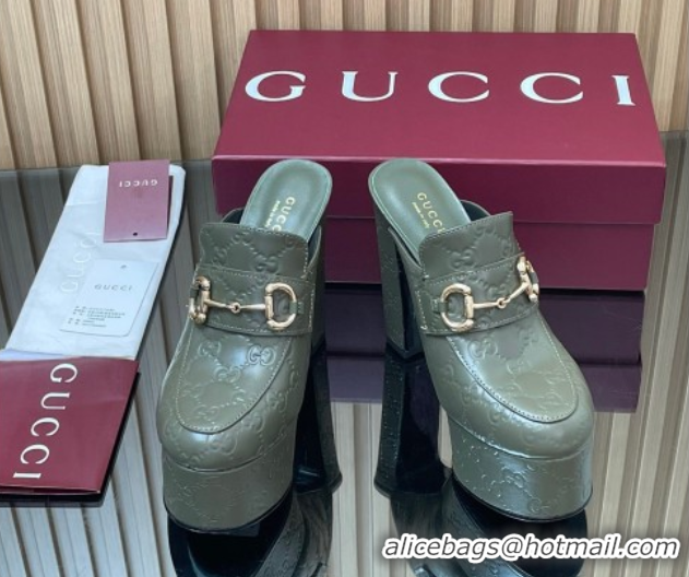 Luxury Gucci GG Leather Platform Mule 13.5cm with Horsebit 835315 Green 2025