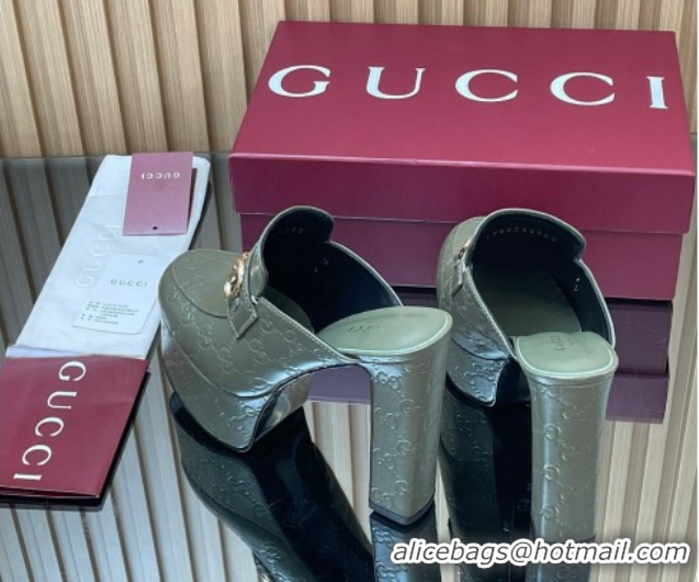 Luxury Gucci GG Leather Platform Mule 13.5cm with Horsebit 835315 Green 2025