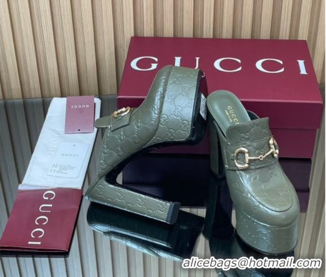 Luxury Gucci GG Leather Platform Mule 13.5cm with Horsebit 835315 Green 2025