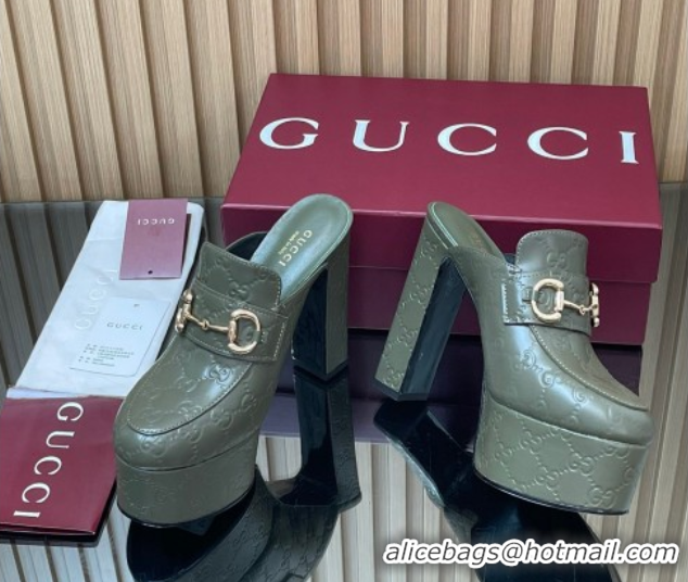 Luxury Gucci GG Leather Platform Mule 13.5cm with Horsebit 835315 Green 2025