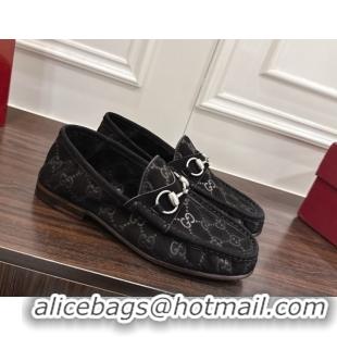 Unique Discount Gucci Gigi Loafers in GG Suede with Horsebit Black 1021080