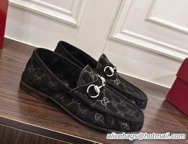 Unique Discount Gucci Gigi Loafers in GG Suede with Horsebit Black 1021080