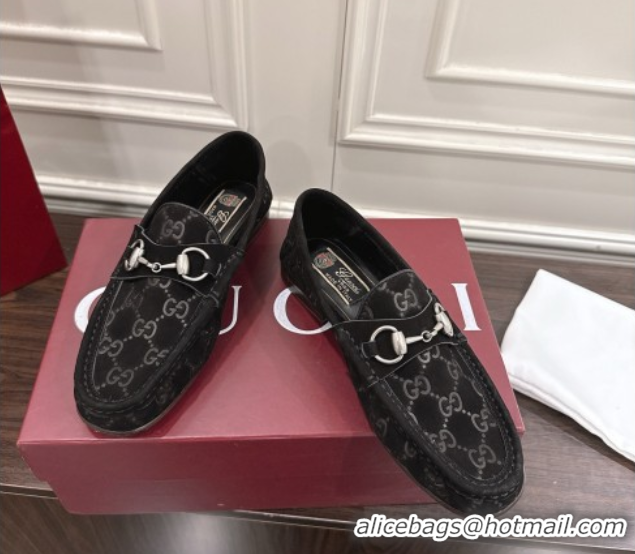Unique Discount Gucci Gigi Loafers in GG Suede with Horsebit Black 1021080