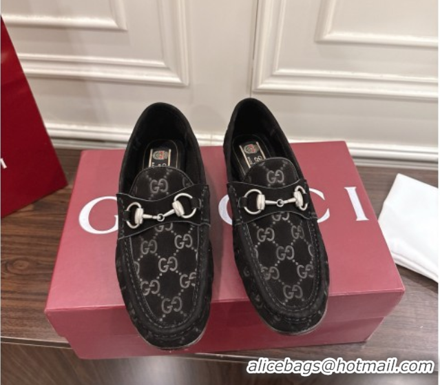 Unique Discount Gucci Gigi Loafers in GG Suede with Horsebit Black 1021080