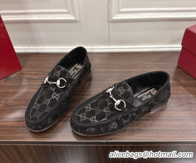 Unique Discount Gucci Gigi Loafers in GG Suede with Horsebit Black 1021080