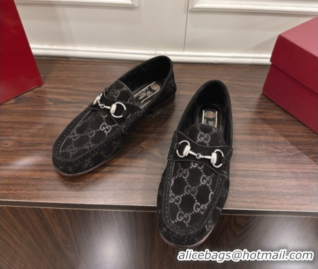 Unique Discount Gucci Gigi Loafers in GG Suede with Horsebit Black 1021080