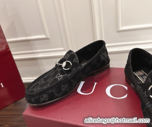 Unique Discount Gucci Gigi Loafers in GG Suede with Horsebit Black 1021080
