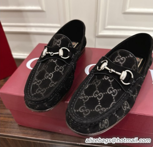 Unique Discount Gucci Gigi Loafers in GG Suede with Horsebit Black 1021080