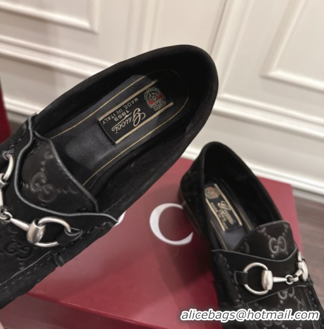 Unique Discount Gucci Gigi Loafers in GG Suede with Horsebit Black 1021080