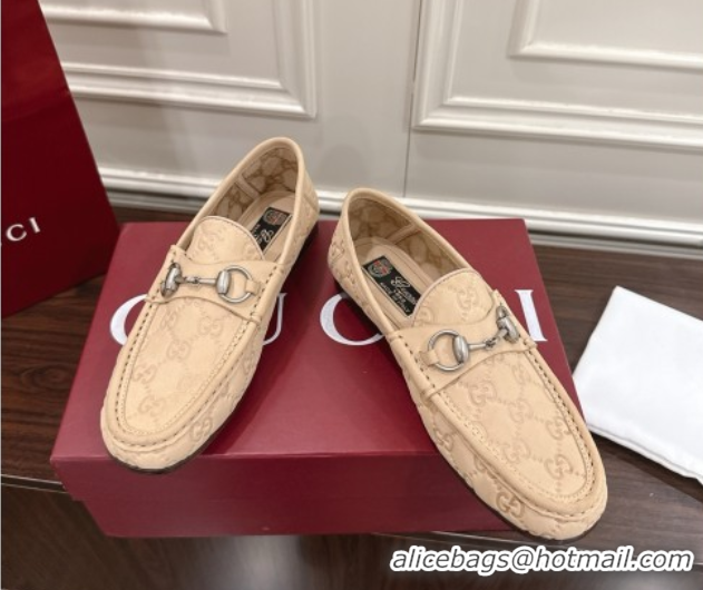 Stylish Gucci Gigi Loafers in GG Suede with Horsebit Beige 1021081