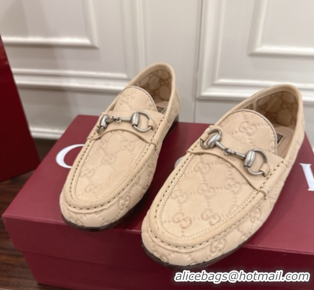 Stylish Gucci Gigi Loafers in GG Suede with Horsebit Beige 1021081