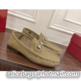 Sumptuous Gucci Gigi Loafers in GG Suede with Horsebit Green 1021082