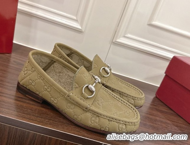 Sumptuous Gucci Gigi Loafers in GG Suede with Horsebit Green 1021082