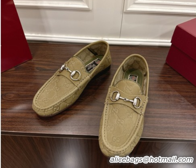 Sumptuous Gucci Gigi Loafers in GG Suede with Horsebit Green 1021082