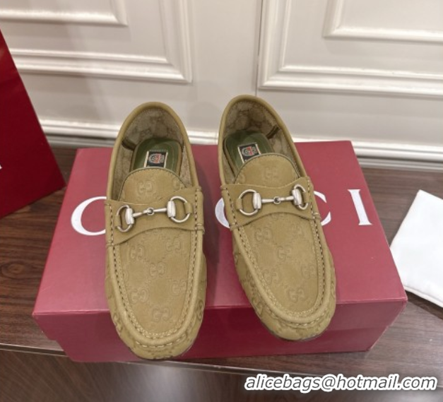 Sumptuous Gucci Gigi Loafers in GG Suede with Horsebit Green 1021082