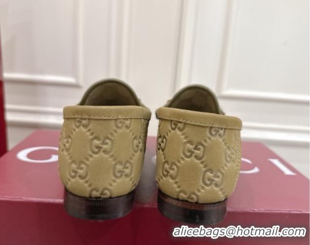 Sumptuous Gucci Gigi Loafers in GG Suede with Horsebit Green 1021082