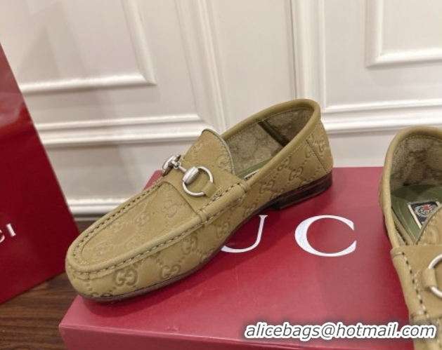 Sumptuous Gucci Gigi Loafers in GG Suede with Horsebit Green 1021082