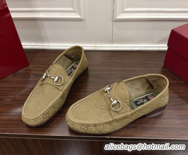 Sumptuous Gucci Gigi Loafers in GG Suede with Horsebit Green 1021082
