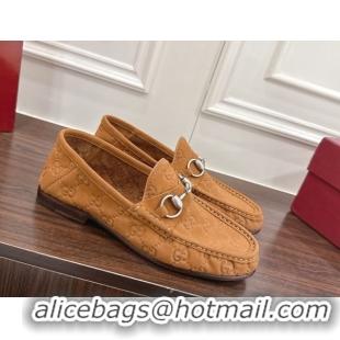 1:1 aaaaa Gucci Gigi Loafers in GG Suede with Horsebit Brown 1021083