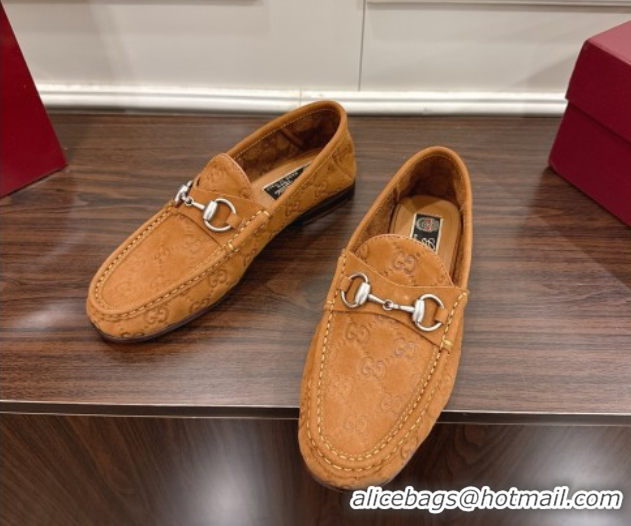 1:1 aaaaa Gucci Gigi Loafers in GG Suede with Horsebit Brown 1021083