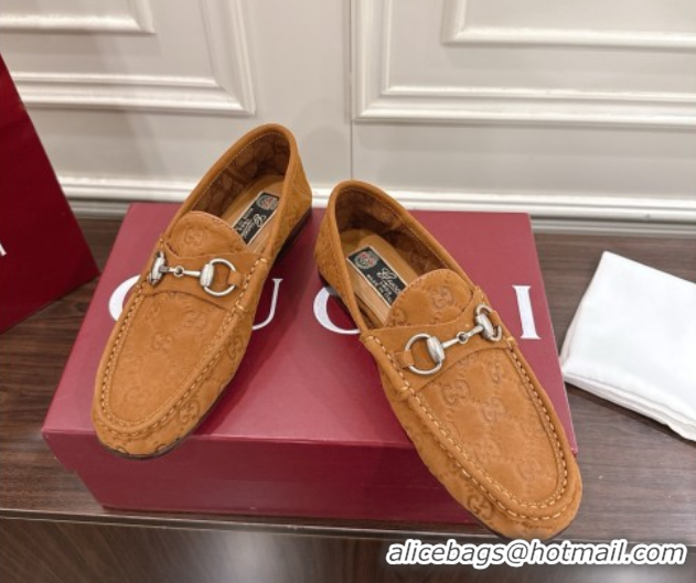 1:1 aaaaa Gucci Gigi Loafers in GG Suede with Horsebit Brown 1021083