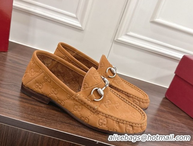 1:1 aaaaa Gucci Gigi Loafers in GG Suede with Horsebit Brown 1021083