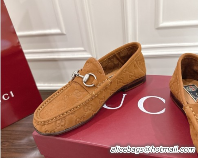 1:1 aaaaa Gucci Gigi Loafers in GG Suede with Horsebit Brown 1021083