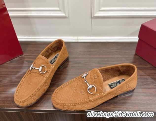 1:1 aaaaa Gucci Gigi Loafers in GG Suede with Horsebit Brown 1021083