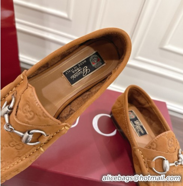 1:1 aaaaa Gucci Gigi Loafers in GG Suede with Horsebit Brown 1021083